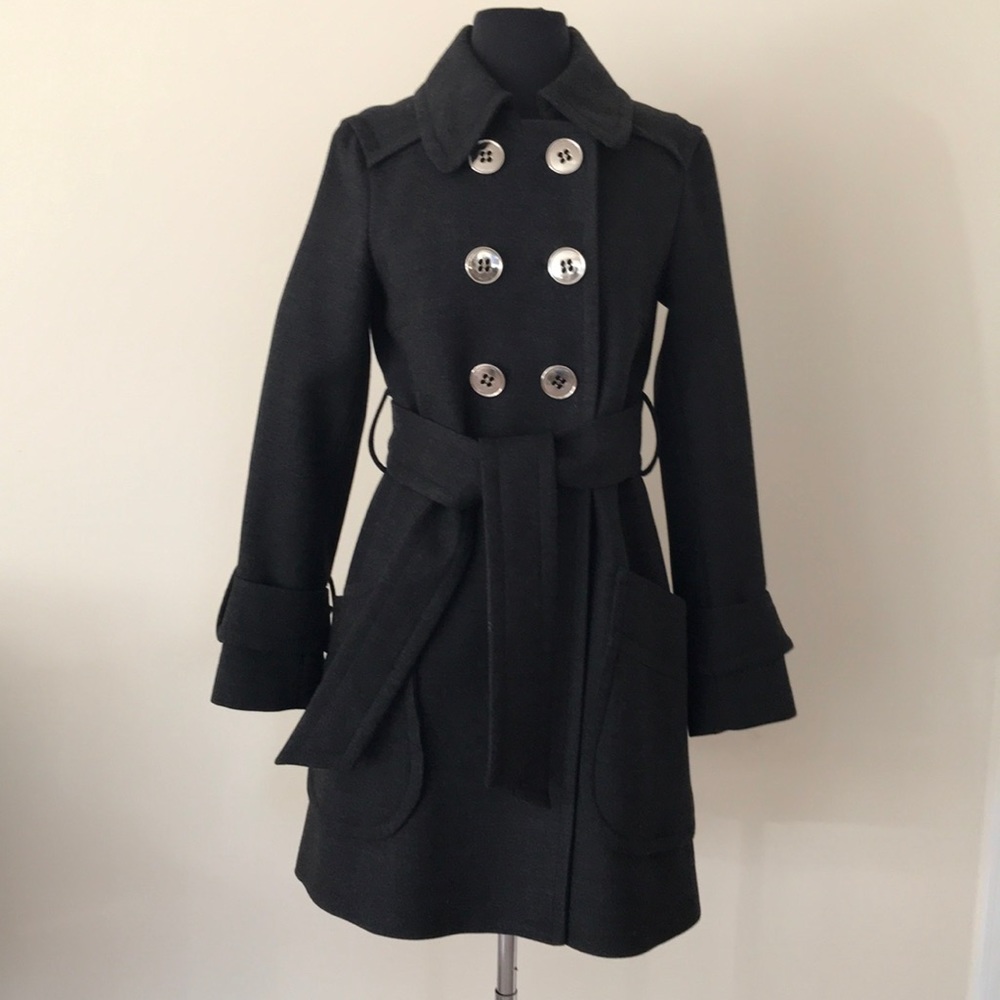 Zara Charcoal Grey Double Breasted Coat Size M